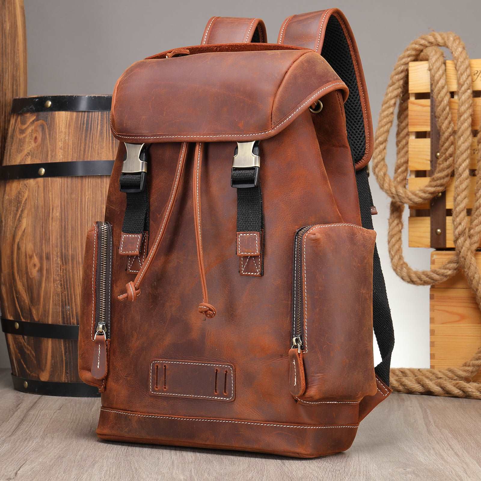 Men's Luxury Retro Leather Outdoor Travel Backpack  - By Qivii