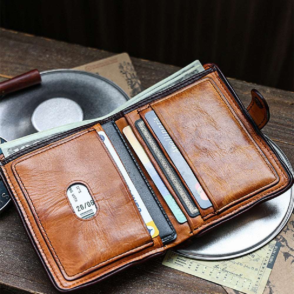 Men's Luxury Vegetable Tanned Short Leather Wallet  - By Qivii