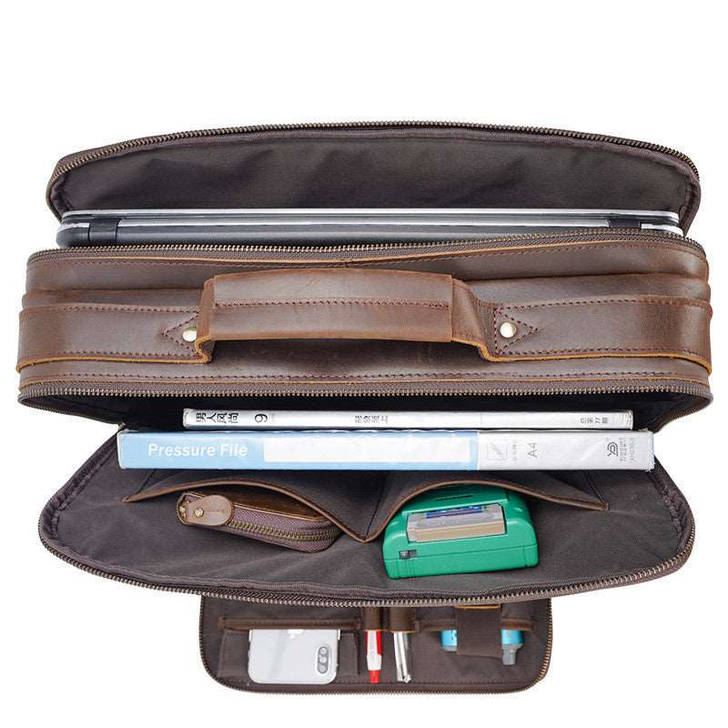 Men's Luxury Vintage Leather Briefcase Laptop Bag  - By Qivii