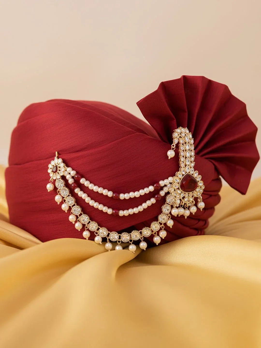 Men's Orange & Maroon Kundan Polki Kalangi