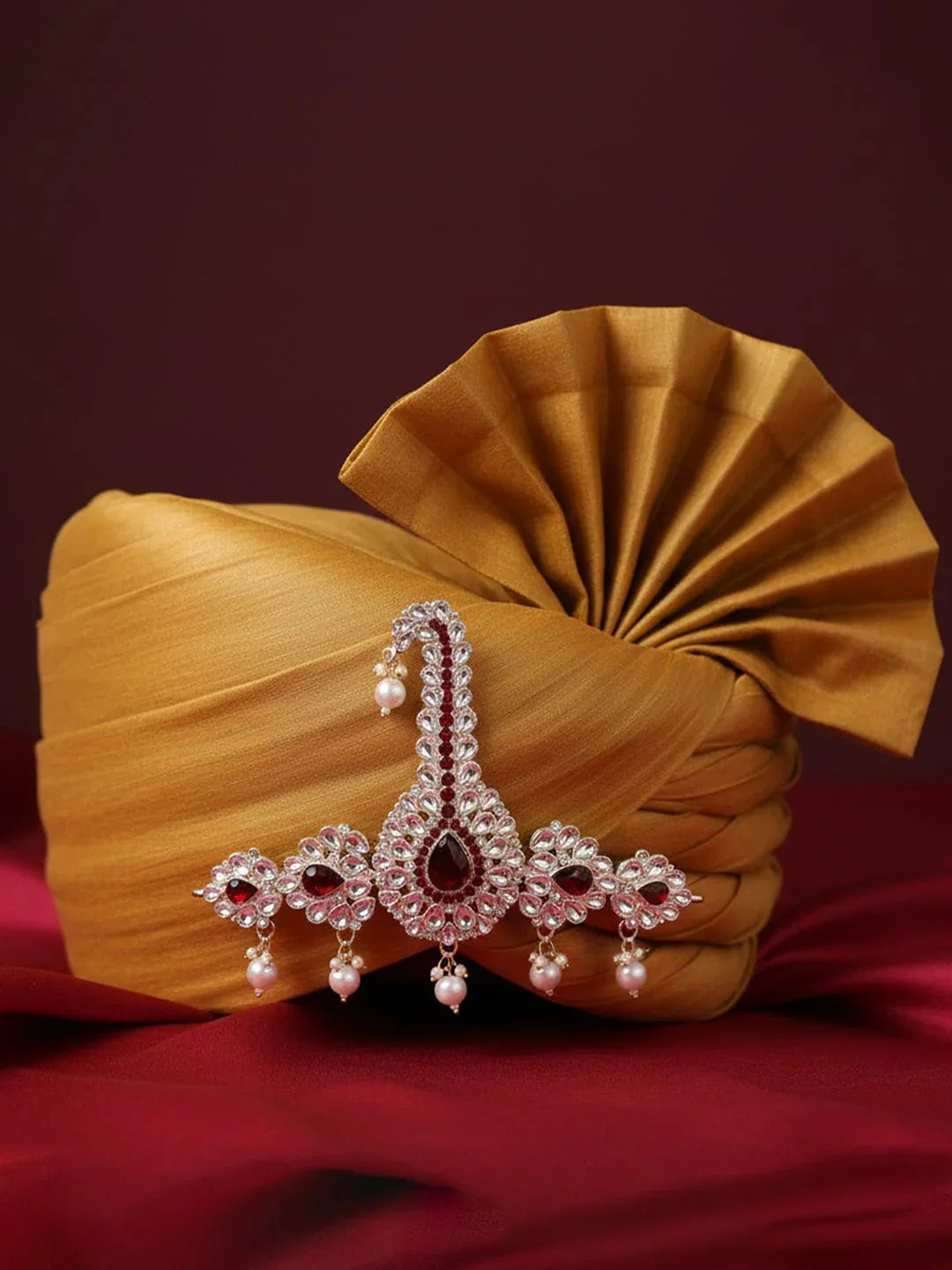 Men's Red & Silver Kundan Polki Kalangi