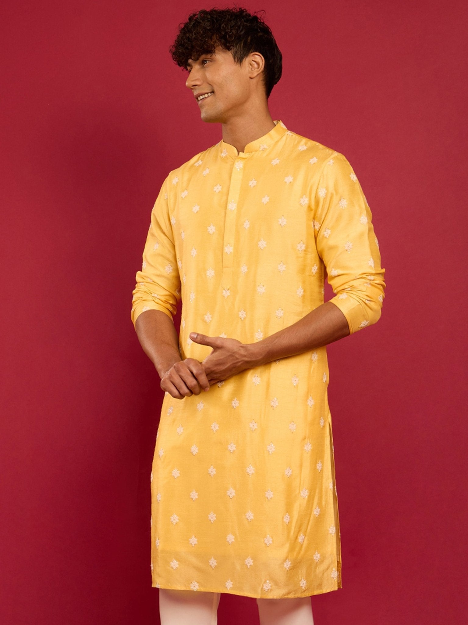 Men's Yellow Silk Blend Kurta