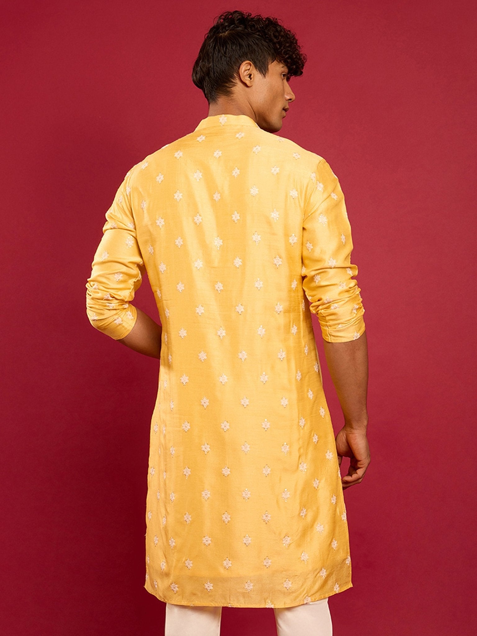 Men's Yellow Silk Blend Kurta