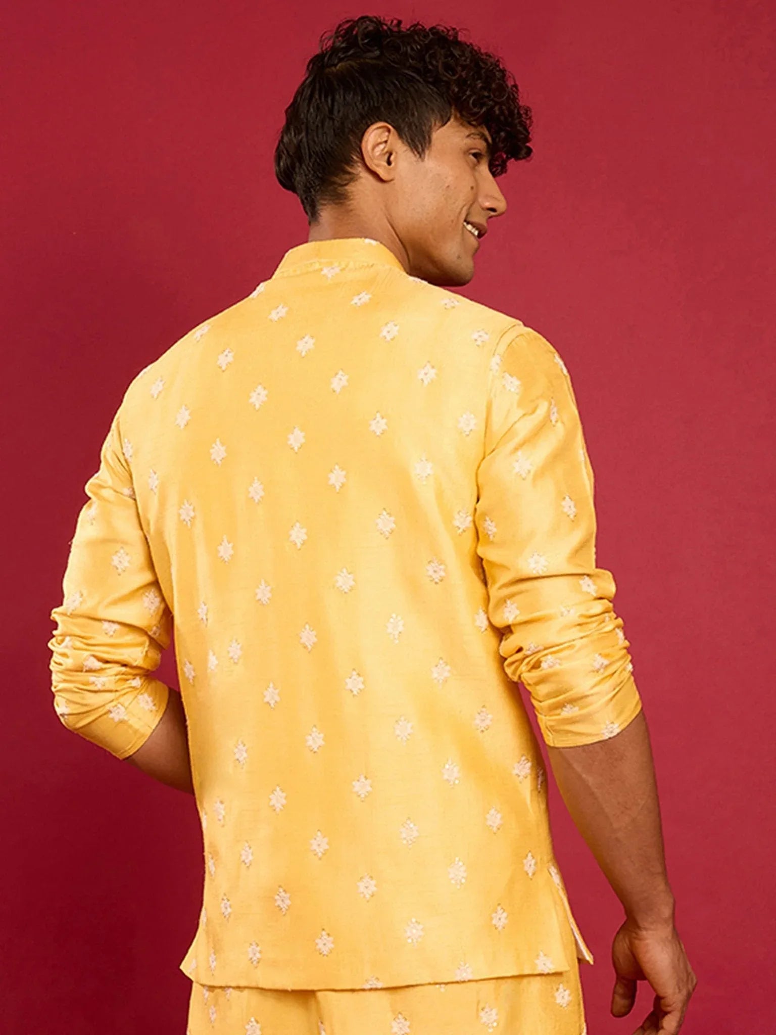 Men's Yellow Silk Blend Nehru Jacket