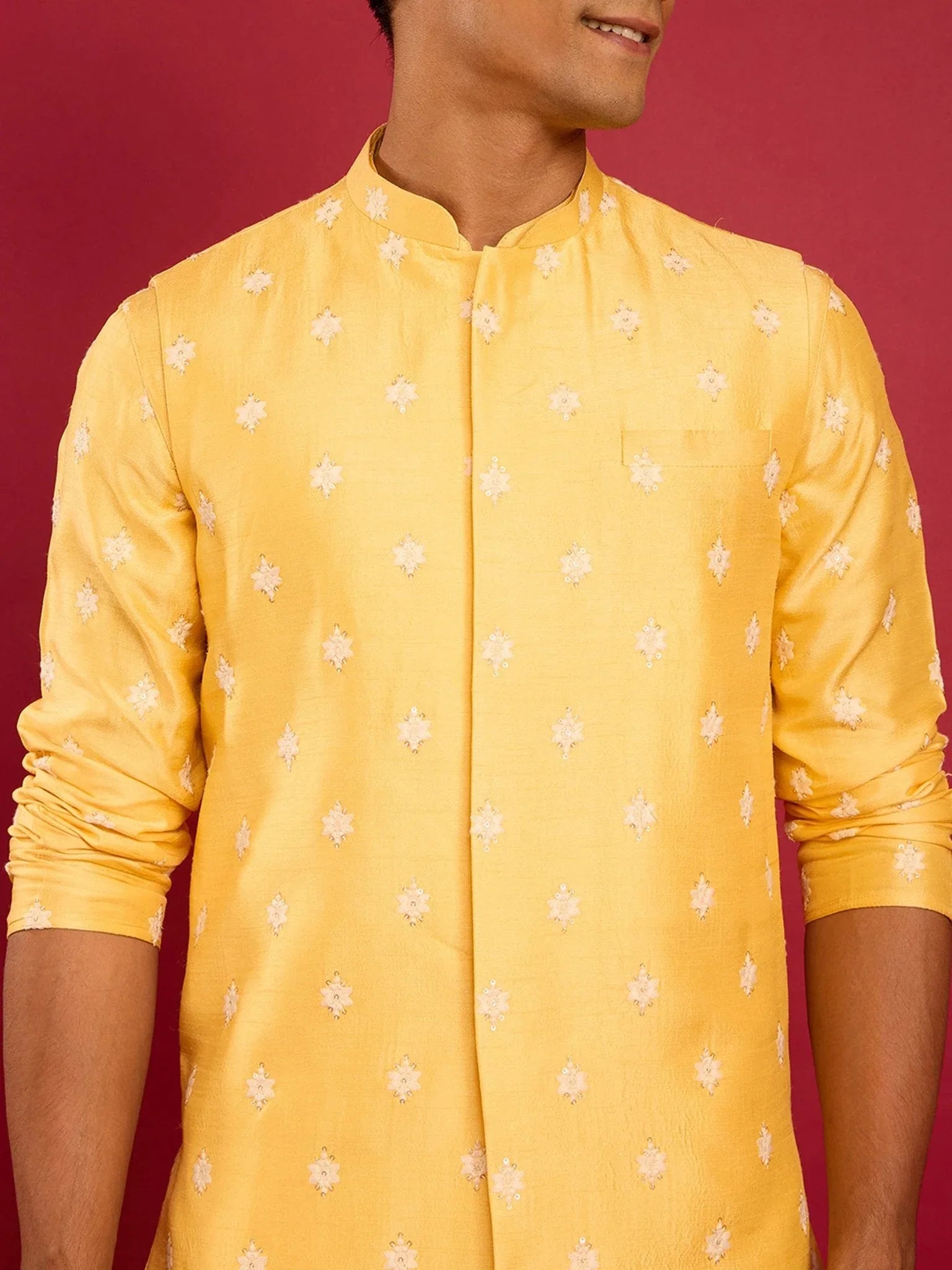 Men's Yellow Silk Blend Nehru Jacket
