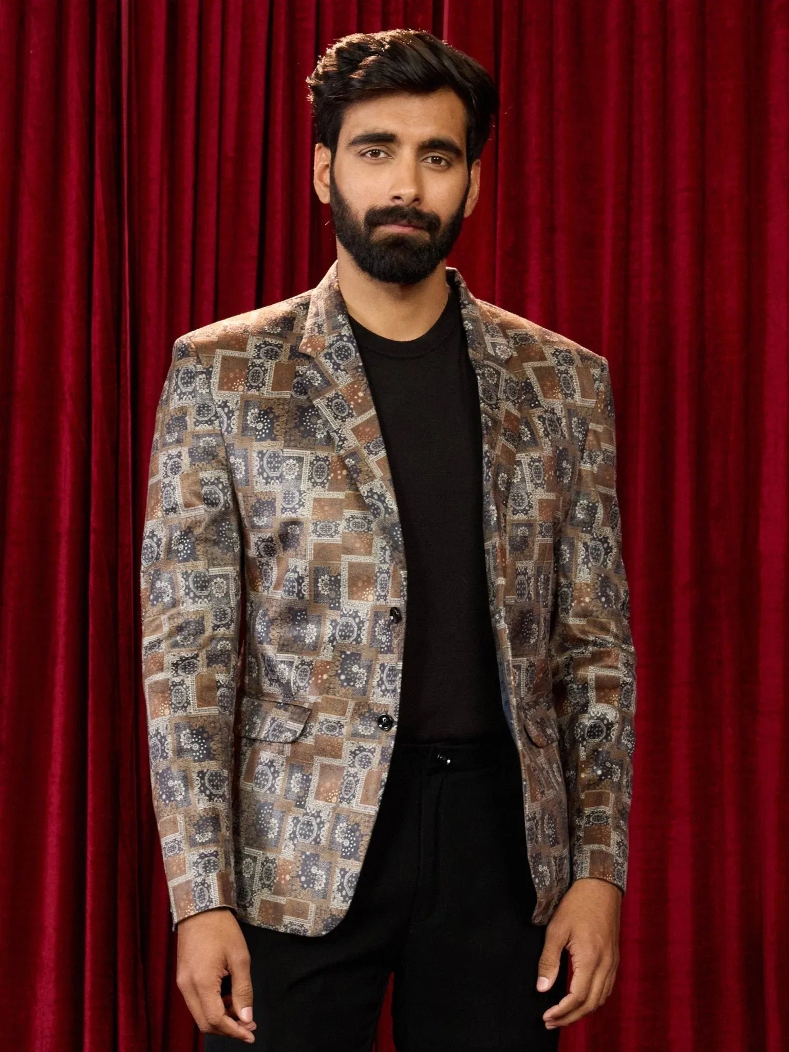 Men's's Chiku Velvet Digital Print Blazer