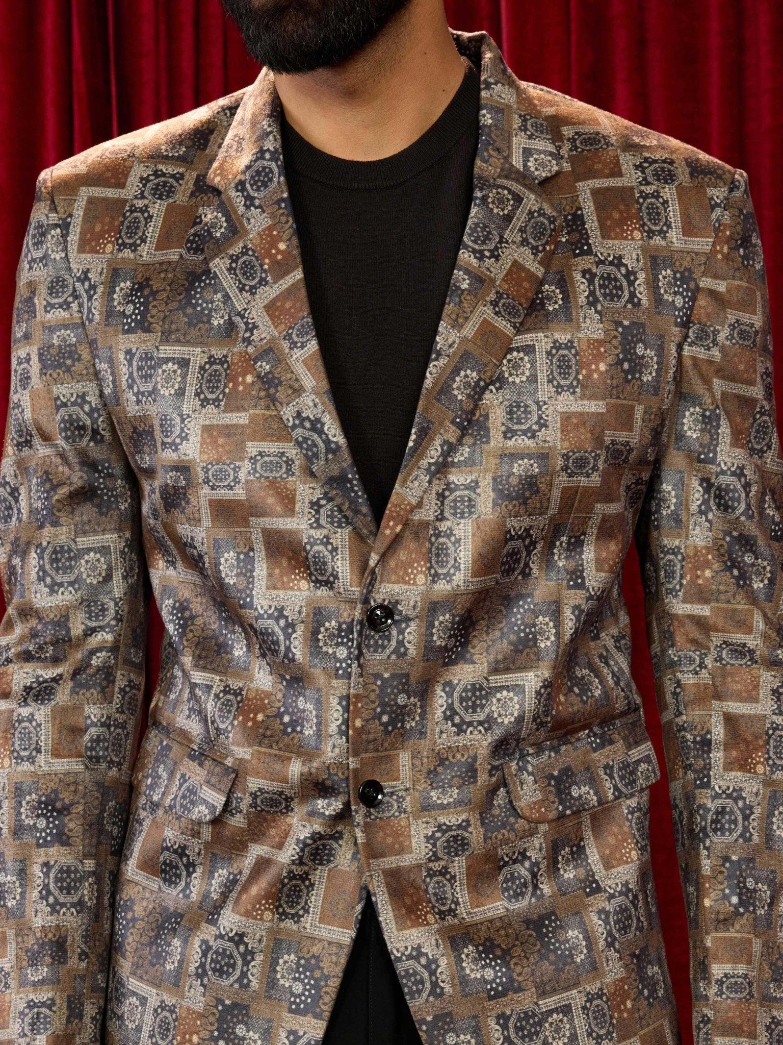 Men's's Chiku Velvet Digital Print Blazer