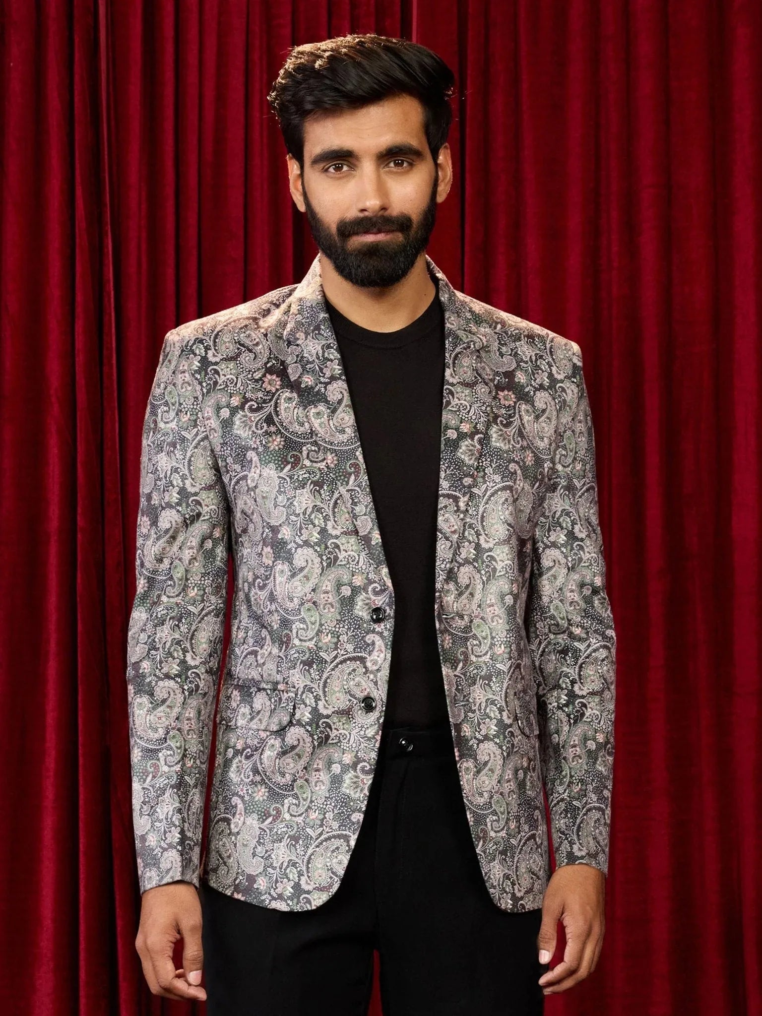 Men's's Green Velvet Digital Print Blazer