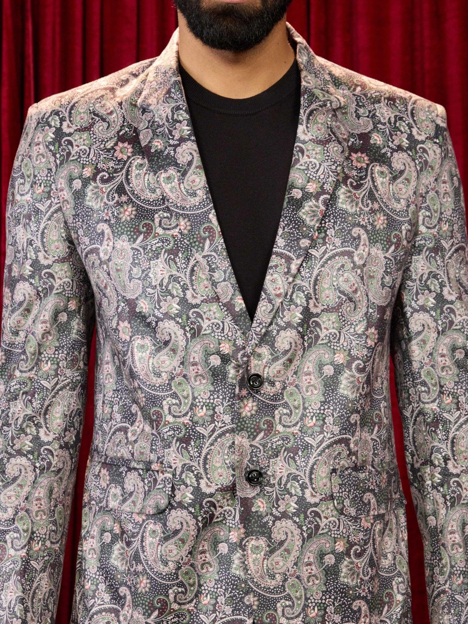Men's's Green Velvet Digital Print Blazer