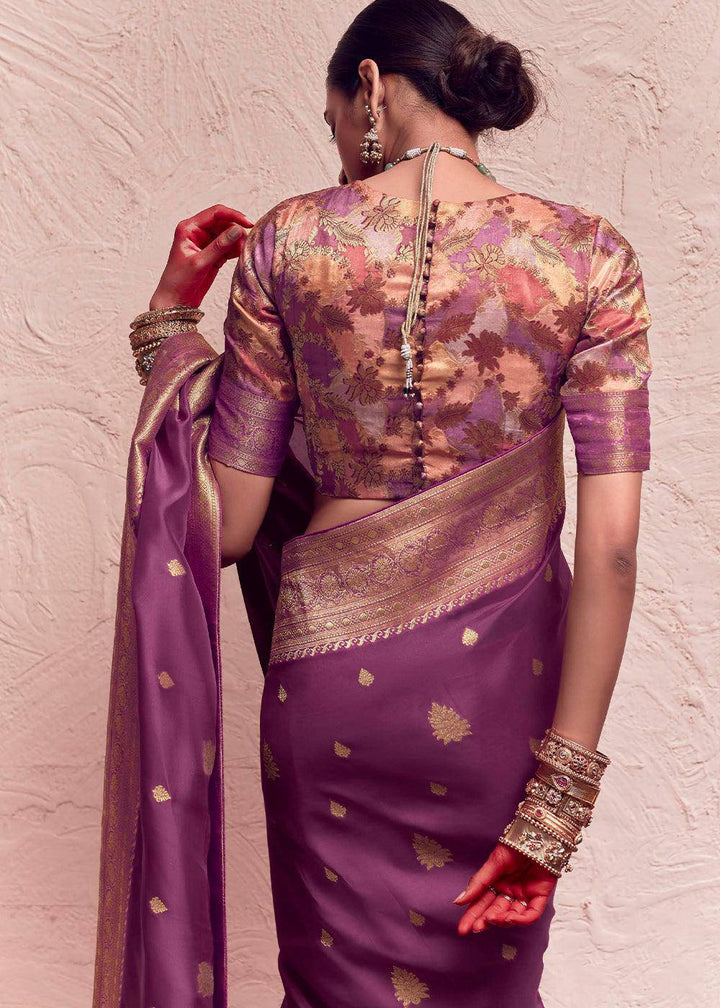 Midnight Purple Zari Woven Dola Silk Saree With Zari Woven Blouse | Stitched Blouse - qivii