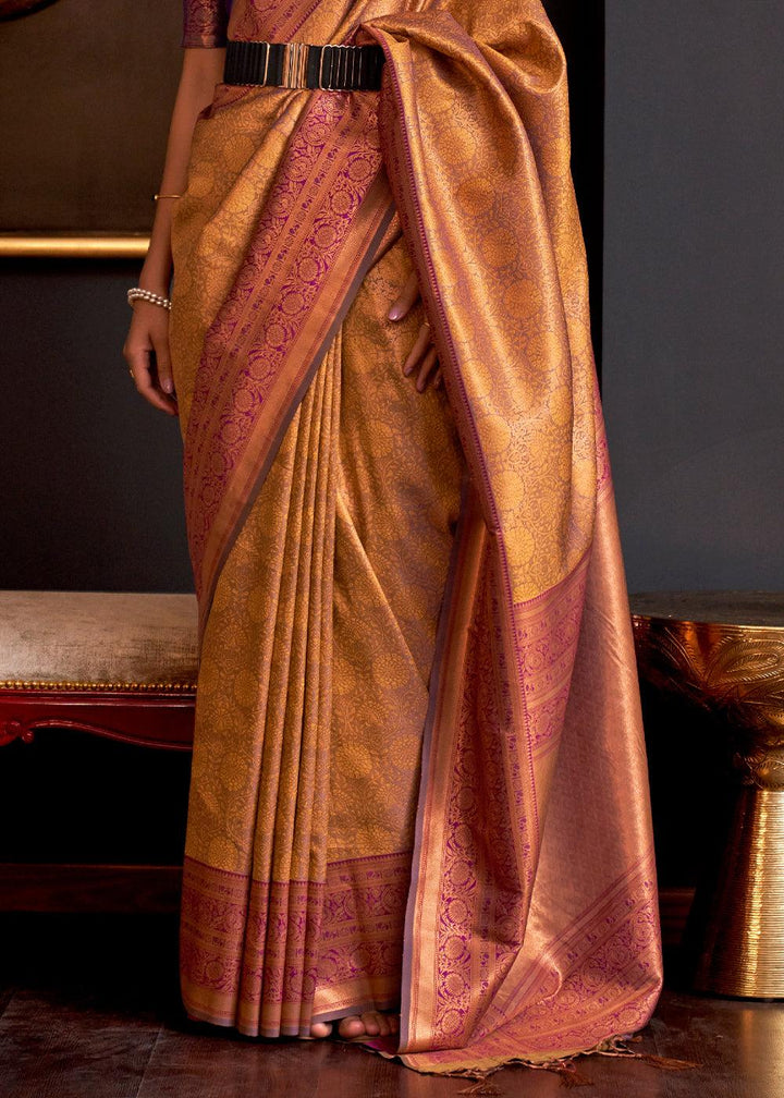 Mikado Yellow Handloom Woven Designer Silk Saree - qivii