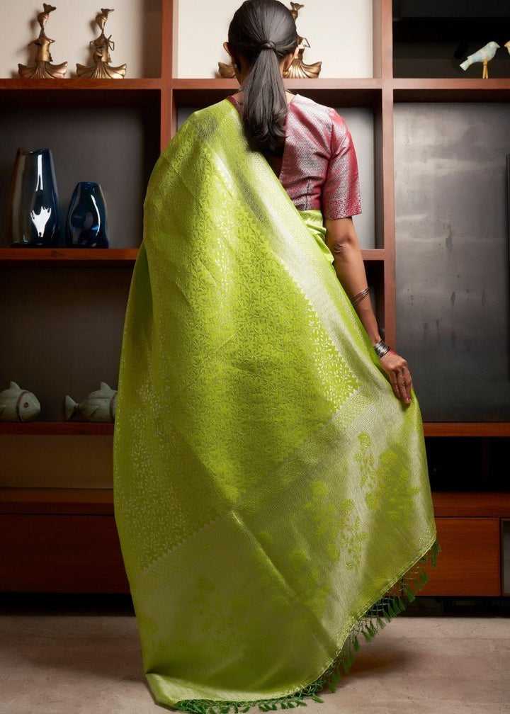 Mint Green Silver Zari work Kanjivaram Silk Saree - qivii