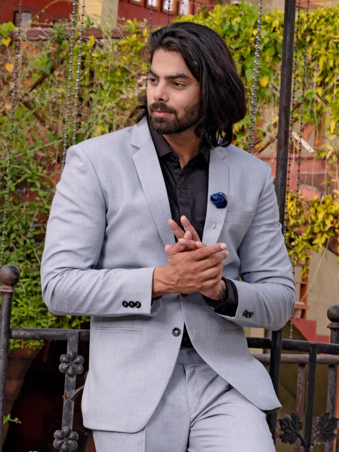 Modest Light Grey Color Men's Single Breasted Blazer