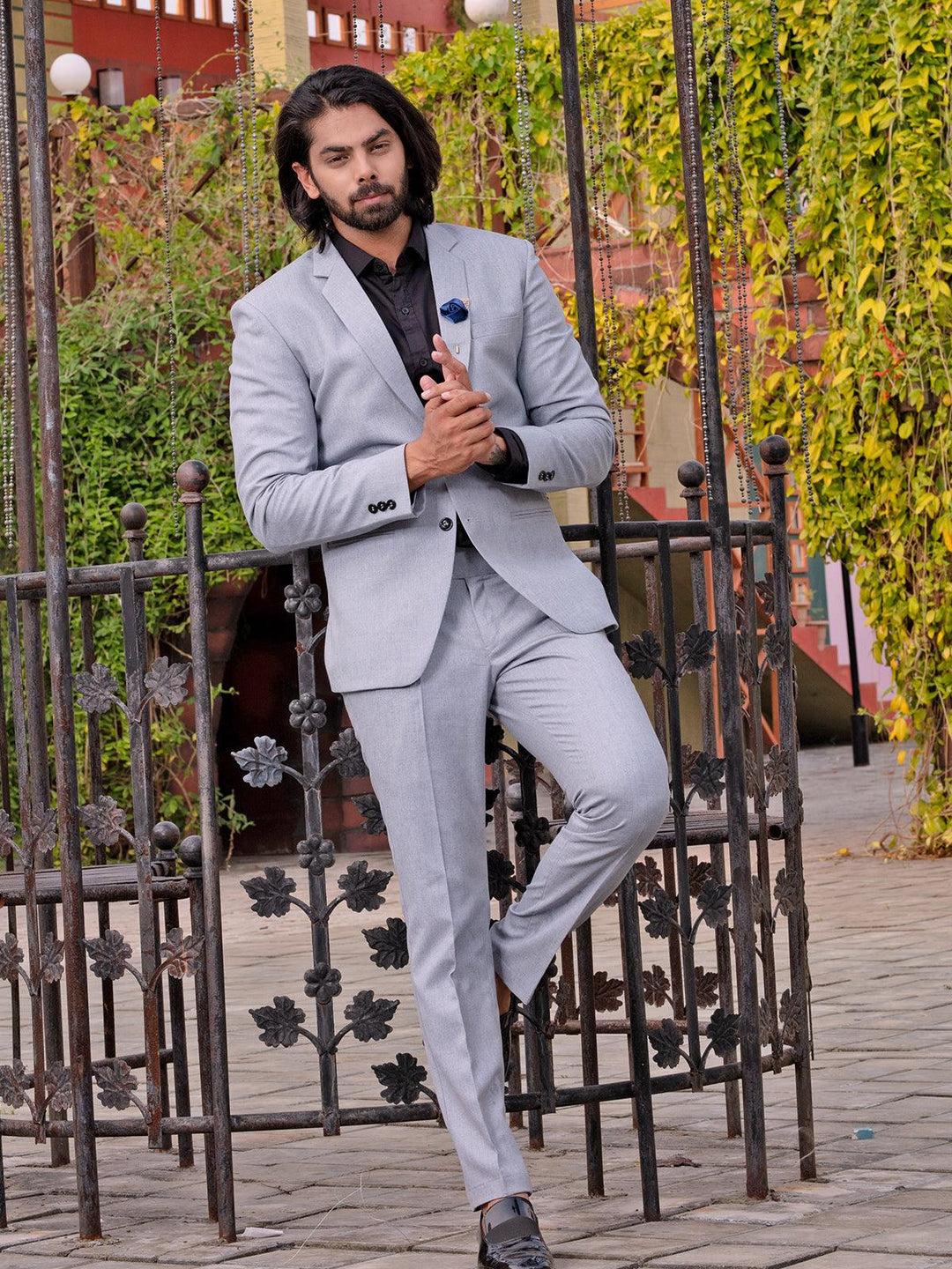 Modest Light Grey Color Men's Single Breasted Blazer