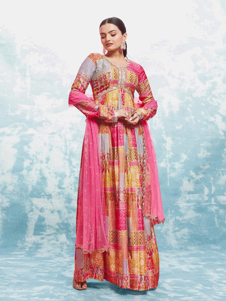 Multi color Anarkali kurta with dupatta set by Qivii