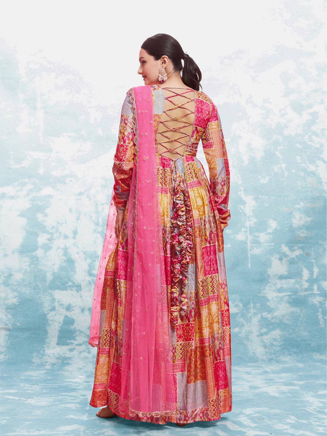 Multi color Anarkali kurta with dupatta set by Qivii