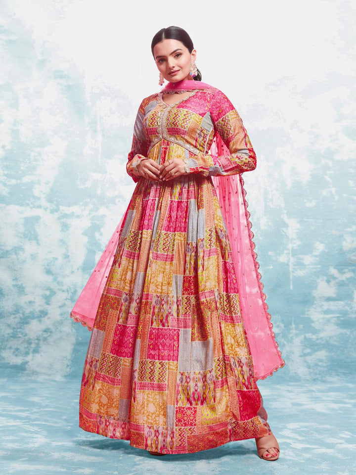 Multi color Anarkali kurta with dupatta set by Qivii