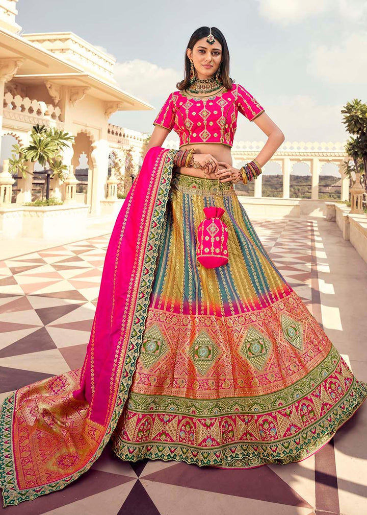 Multi Colour Banarasi Silk Lehenga Choli with Heavy Embroidered work - qivii