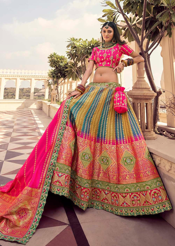 Multi Colour Banarasi Silk Lehenga Choli with Heavy Embroidered work - qivii