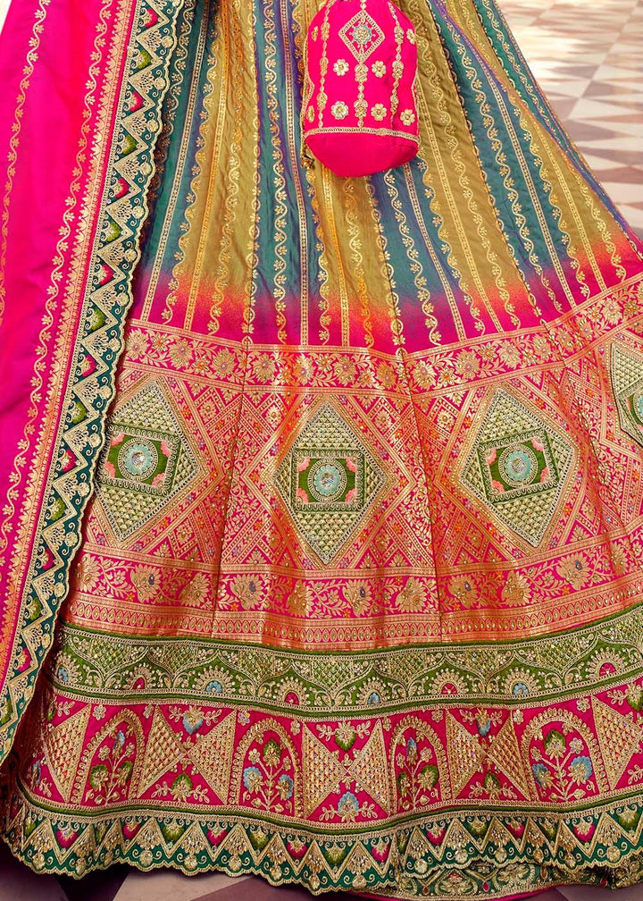 Multi Colour Banarasi Silk Lehenga Choli with Heavy Embroidered work - qivii