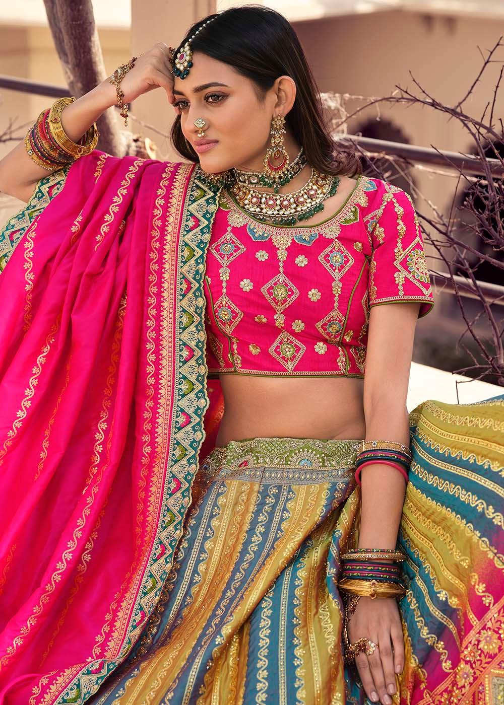 Multi Colour Banarasi Silk Lehenga Choli with Heavy Embroidered work - qivii