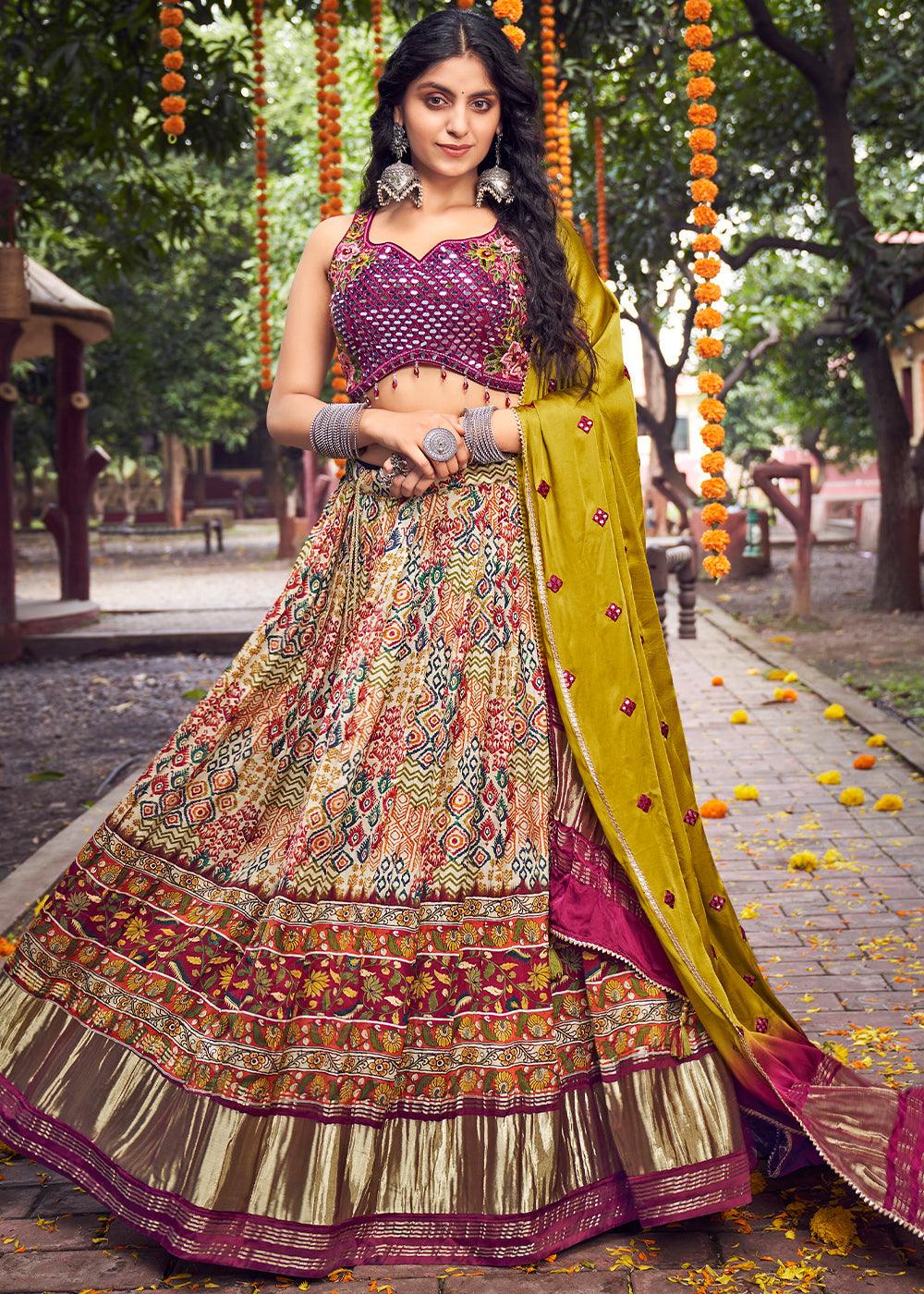 Multi Coloured Ready to Wear Designer Silk Lehenga Choli - qivii