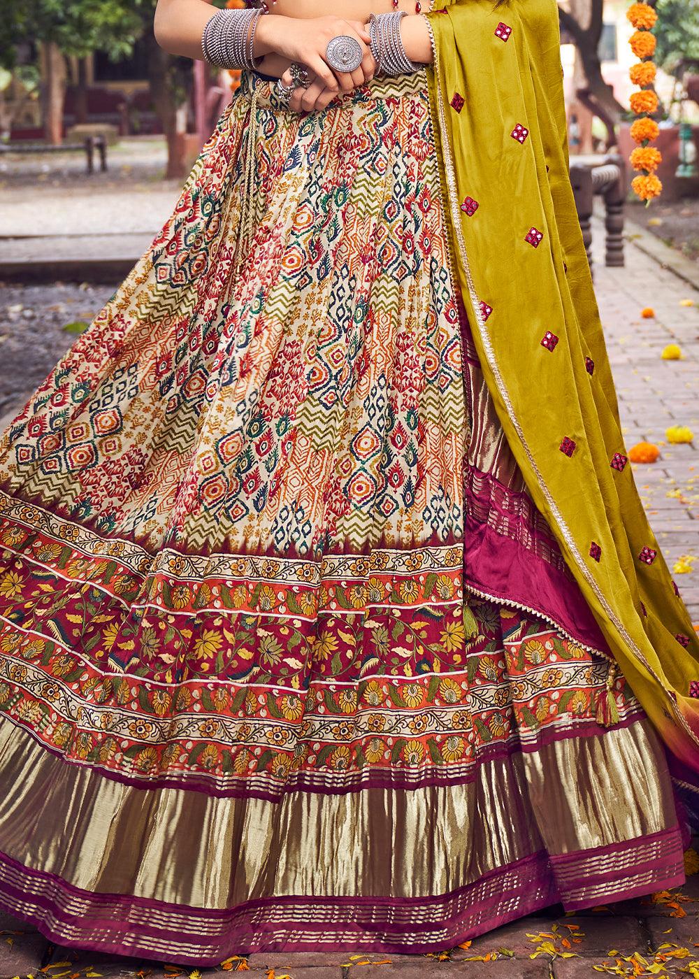 Multi Coloured Ready to Wear Designer Silk Lehenga Choli - qivii