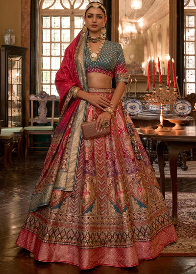 Multicolored Ready to Wear Designer Silk Lehenga Choli with Sparkle & Mirror work - qivii