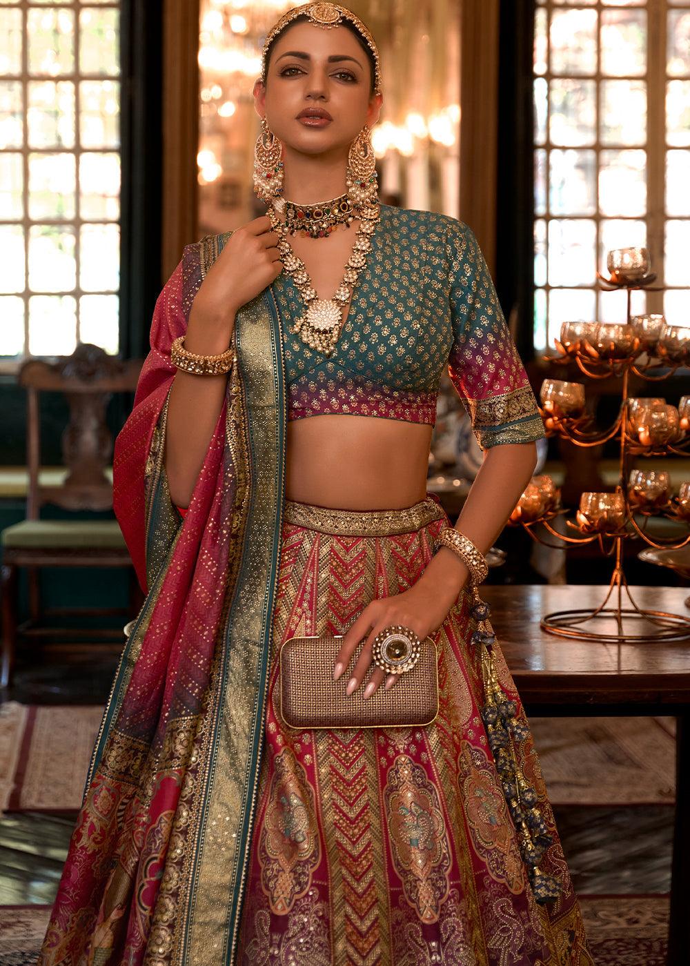 Multicolored Ready to Wear Designer Silk Lehenga Choli with Sparkle & Mirror work - qivii