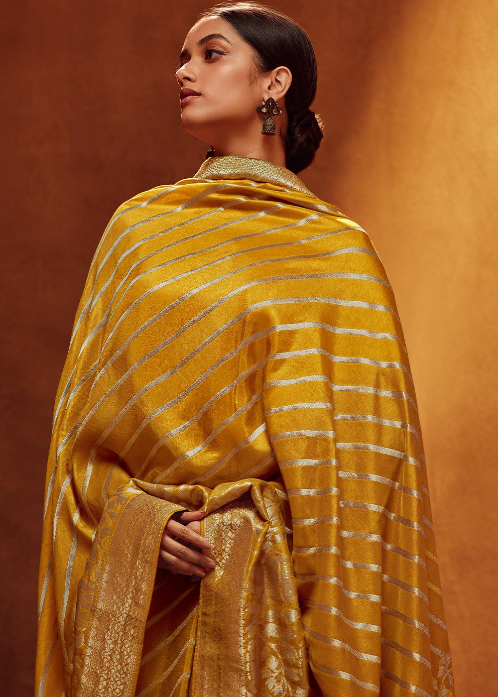 Mustard Yellow Woven Viscose Silk Saree - qivii