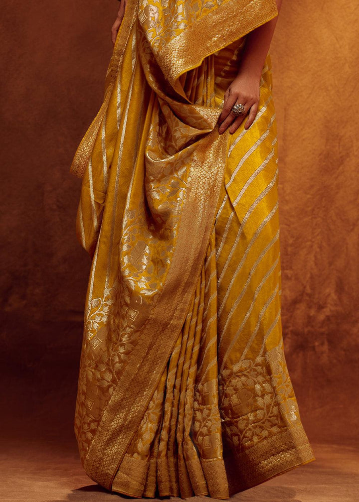 Mustard Yellow Woven Viscose Silk Saree - qivii