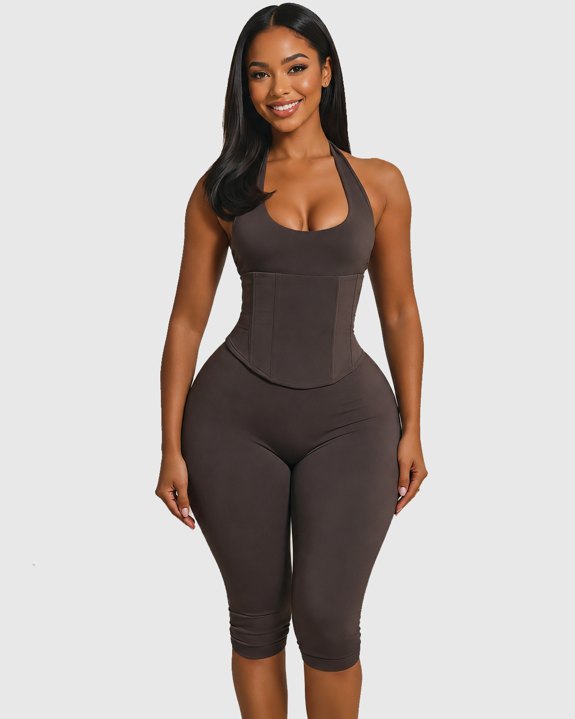 Hourglass Figure The Corset Body Shaper Waist Cincher Capri Jumpsuit Two-Piece Set  - By Qivii