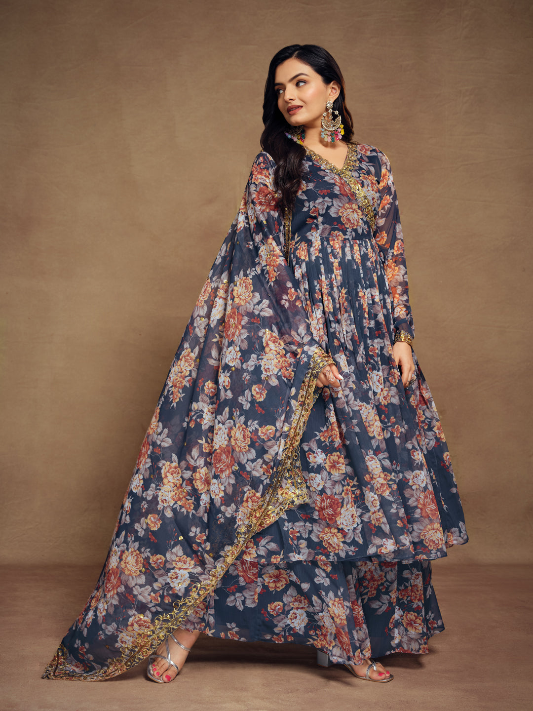 Beautiful traditional Indian outfit in navy blue color with palazzo pants