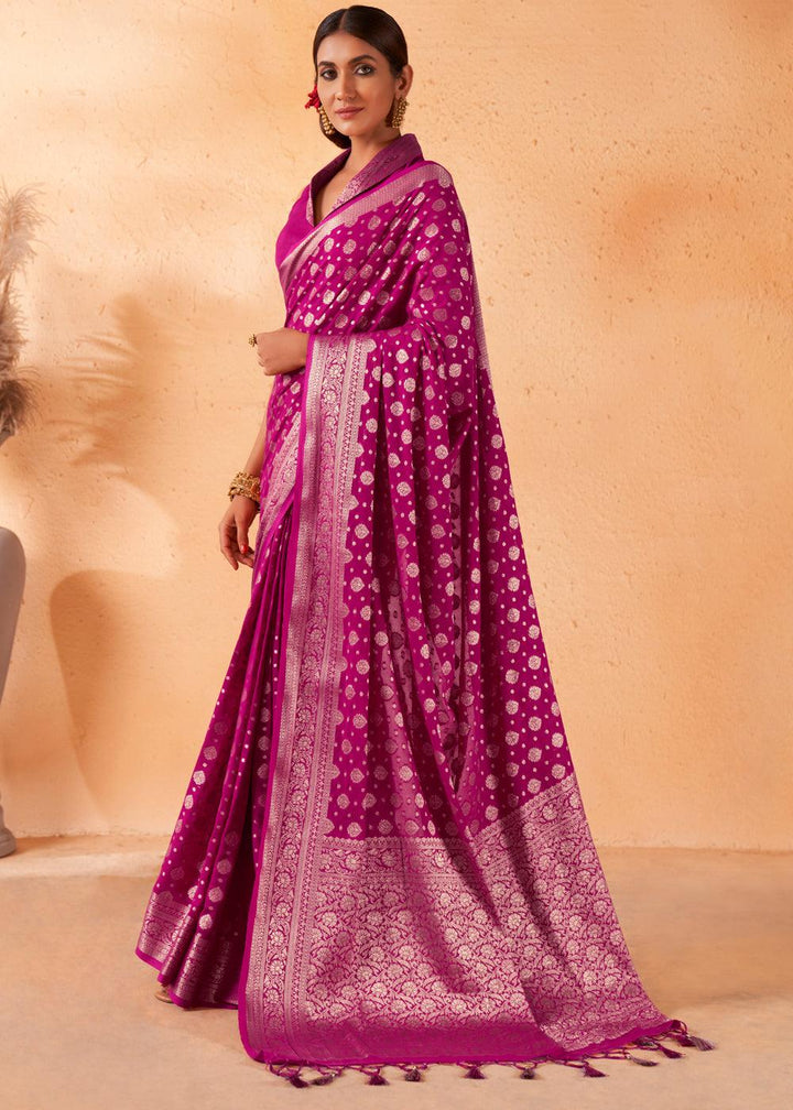 Neon Purple Woven Georgette Saree - qivii