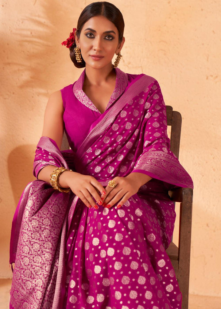 Neon Purple Woven Georgette Saree - qivii