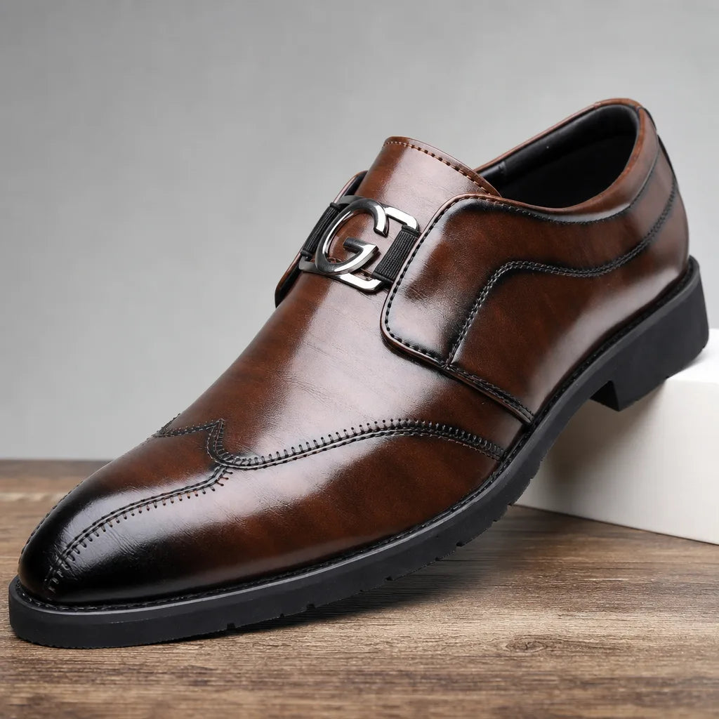 Brown men's monk strap shoes by Hudson Ridge, Newell collection, featuring polished leather and sleek buckle details.