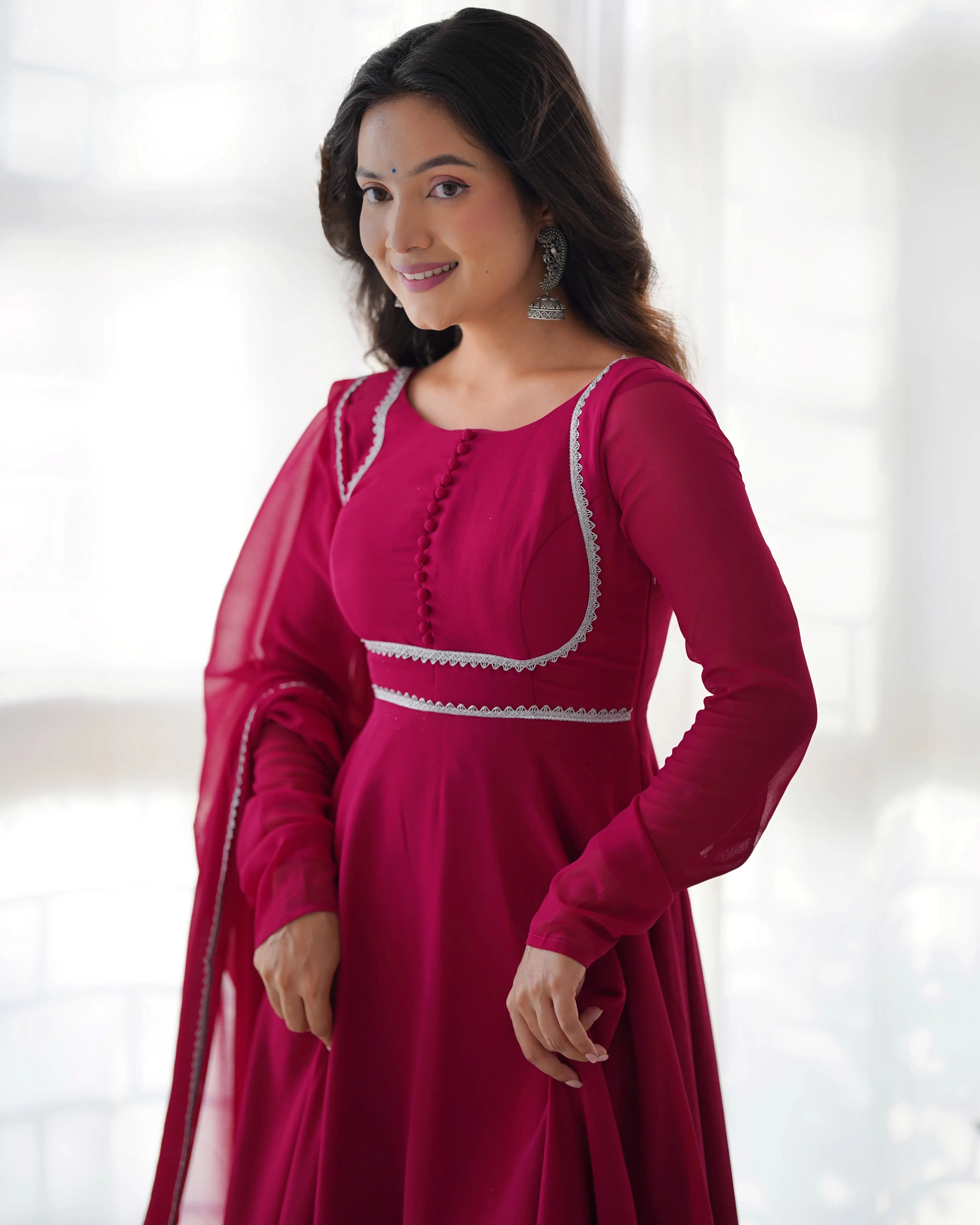 Rani Pink Designer Georgette Gown With Dupatta