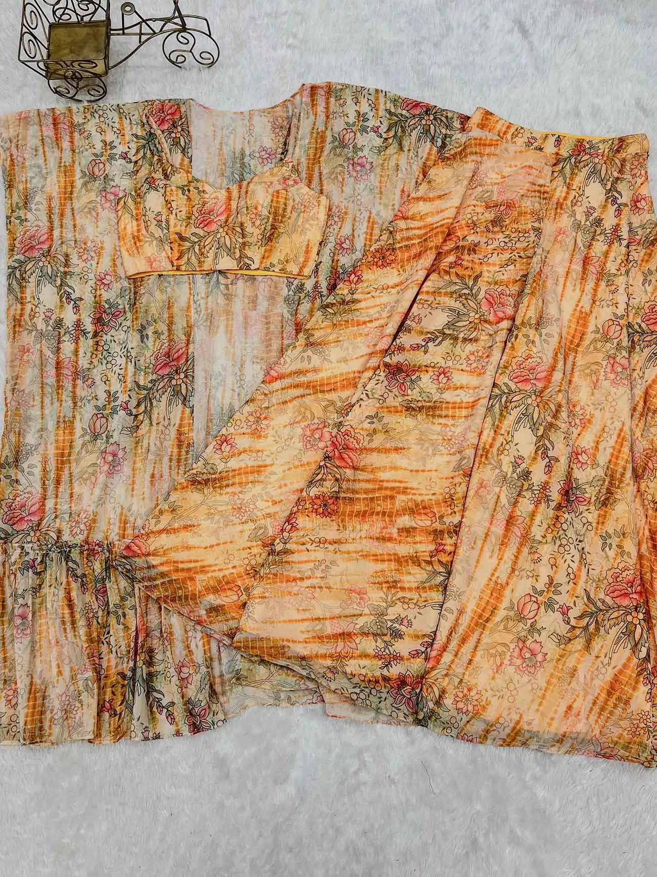 Yellow Georgette Indo Western With Shrug