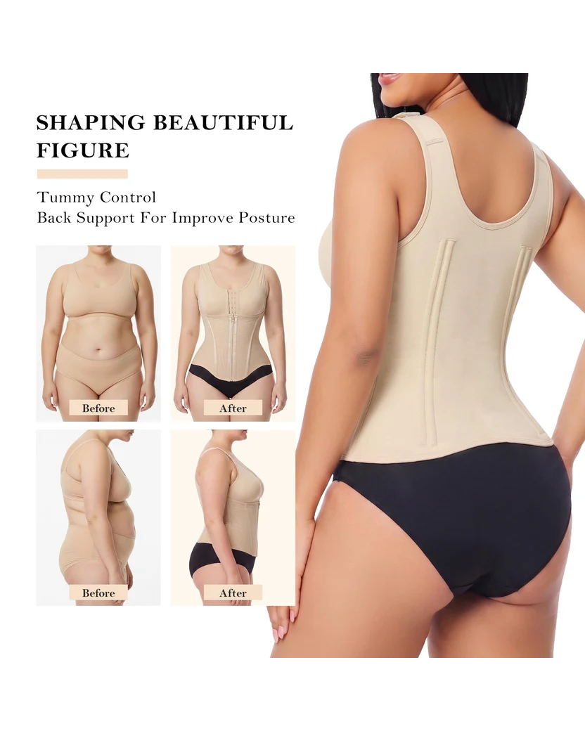 Adjustable Strap Front Hook Zip Double Tummy Control Waist Trainer Vest
