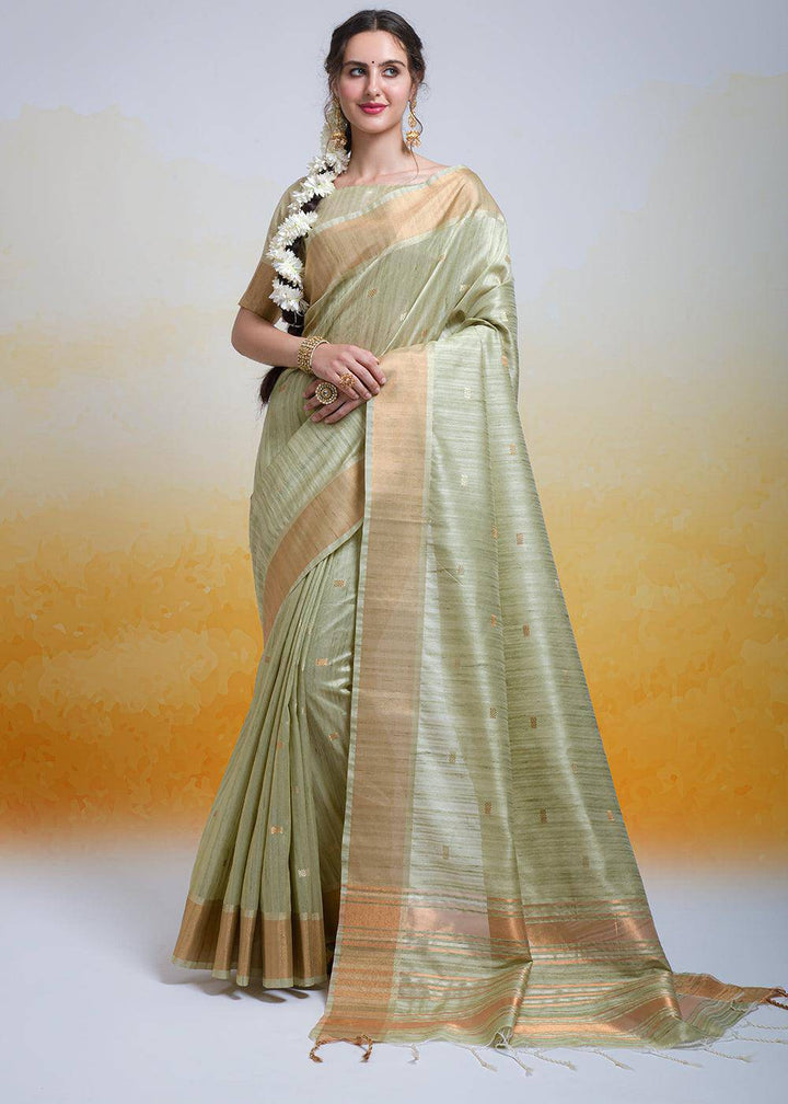 Oat Brown Zari Woven Cotton Silk Saree | Stitched Blouse - qivii