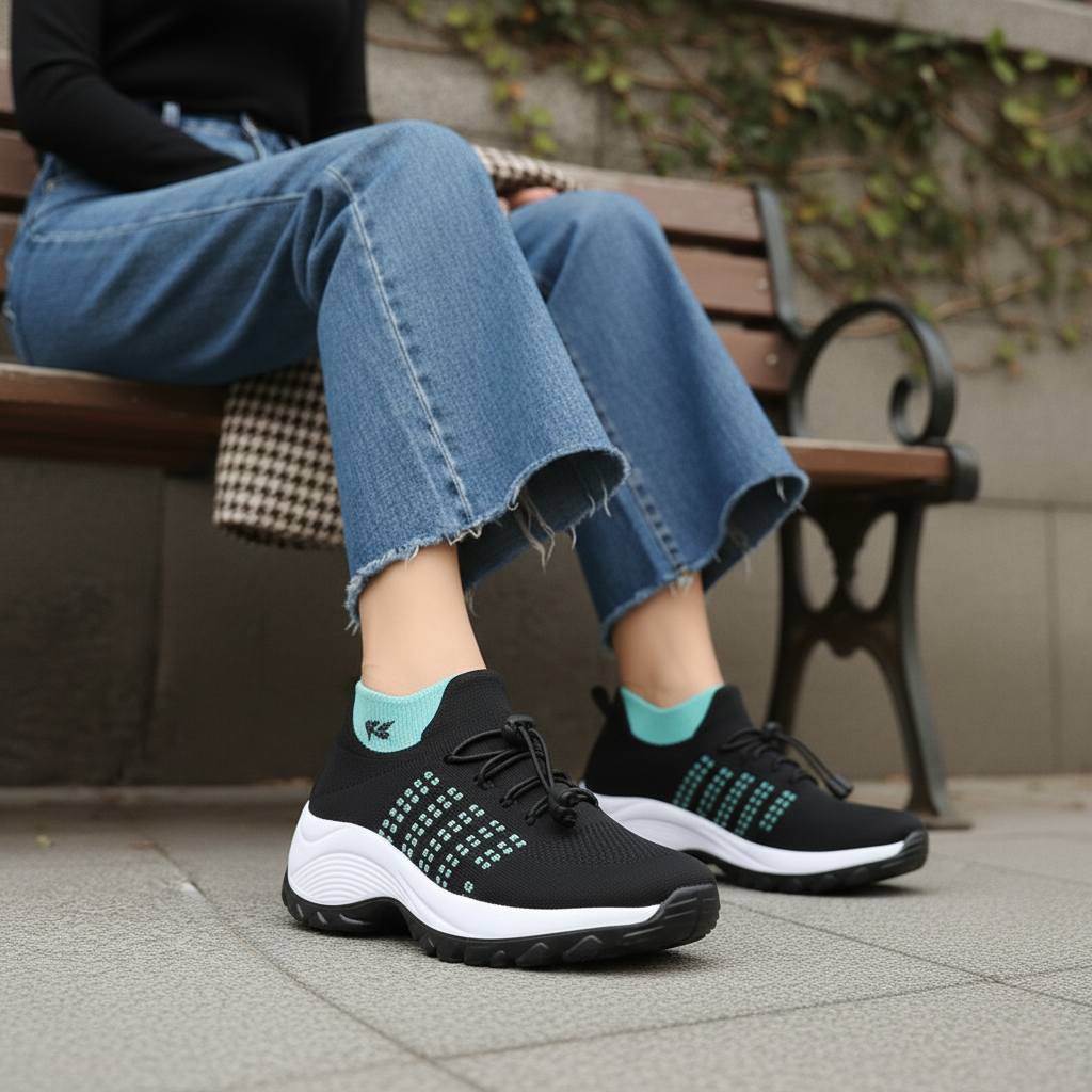Ambulo Orthopädische Schuhe Strickstoff - Grün Schwarz  - By Qivii