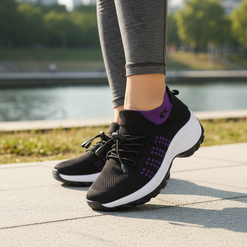 Ambulo Orthopädische Schuhe Strickstoff - Lila Schwarz  - By Qivii
