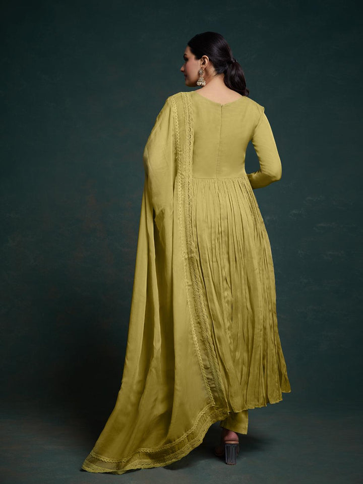 Olive green salwar kameez with dupatta set by Qivii