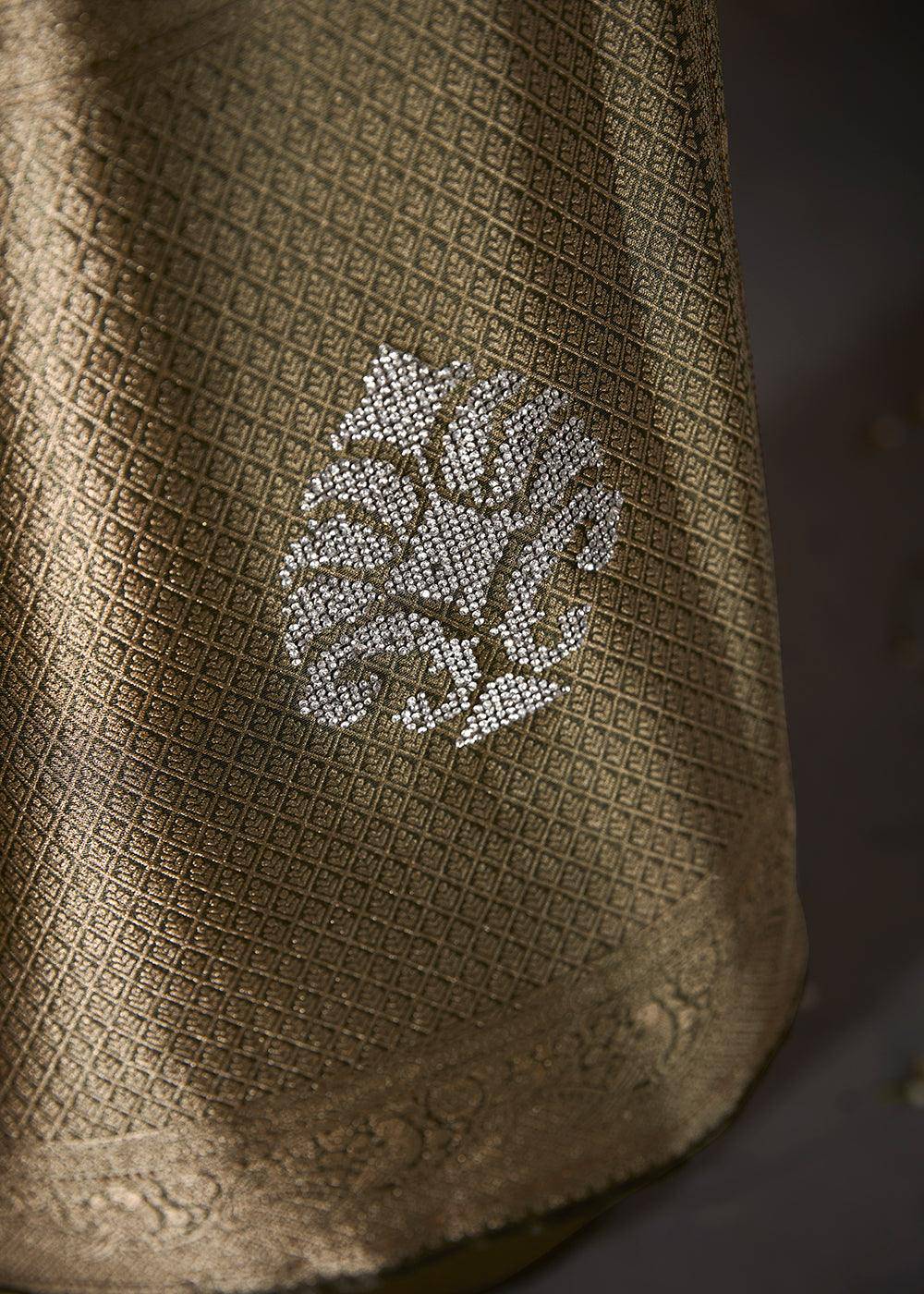 Onyx Grey Zari Woven Organza Silk Saree with Swarovski Work | Stitched Blouse - qivii