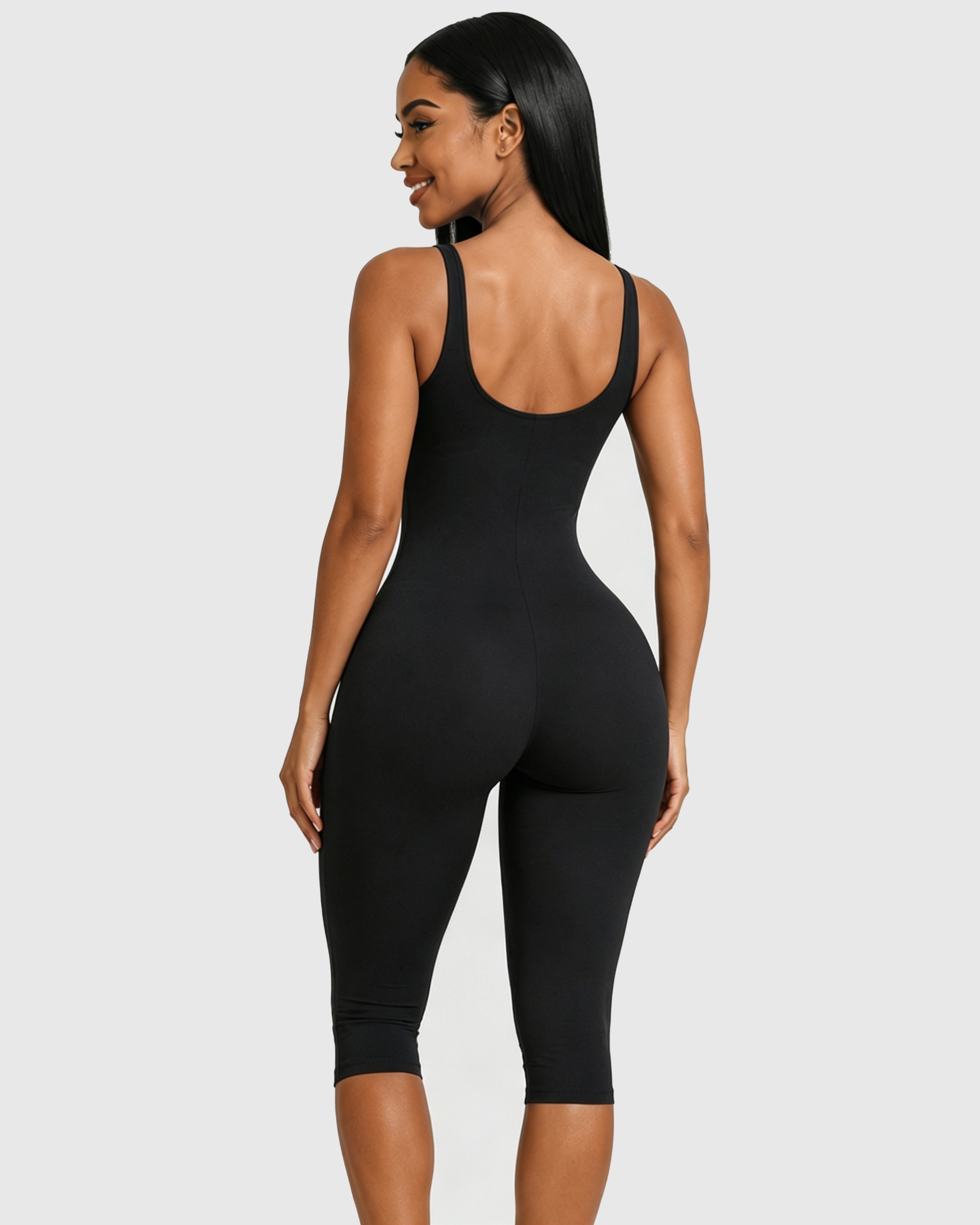 Solid Sleeveless Bodycon Capri Length Jumpsuit  - By Qivii
