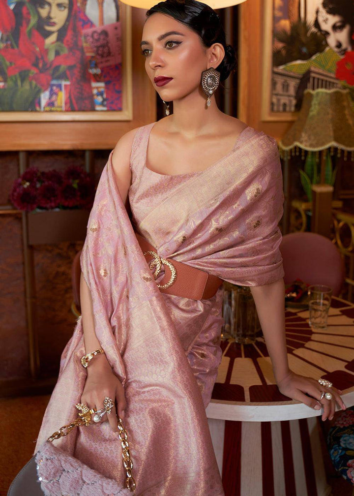 Opera Mauve Purple Woven Tussar Silk Saree | Stitched Blouse - qivii