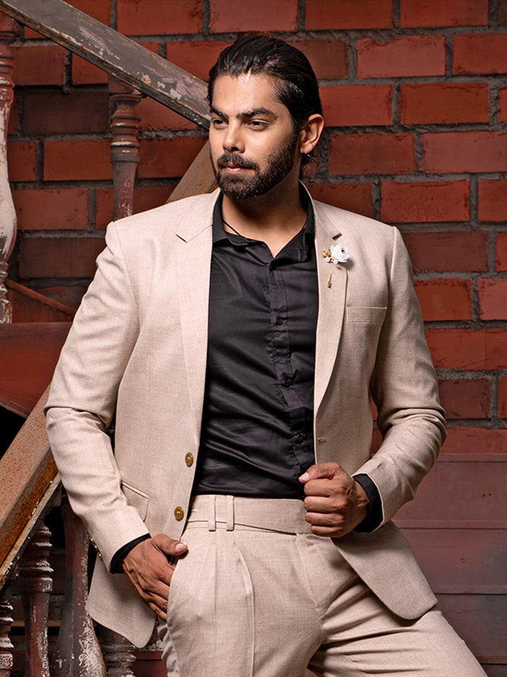 Opulent Beige Color Men's Single Breasted Blazer