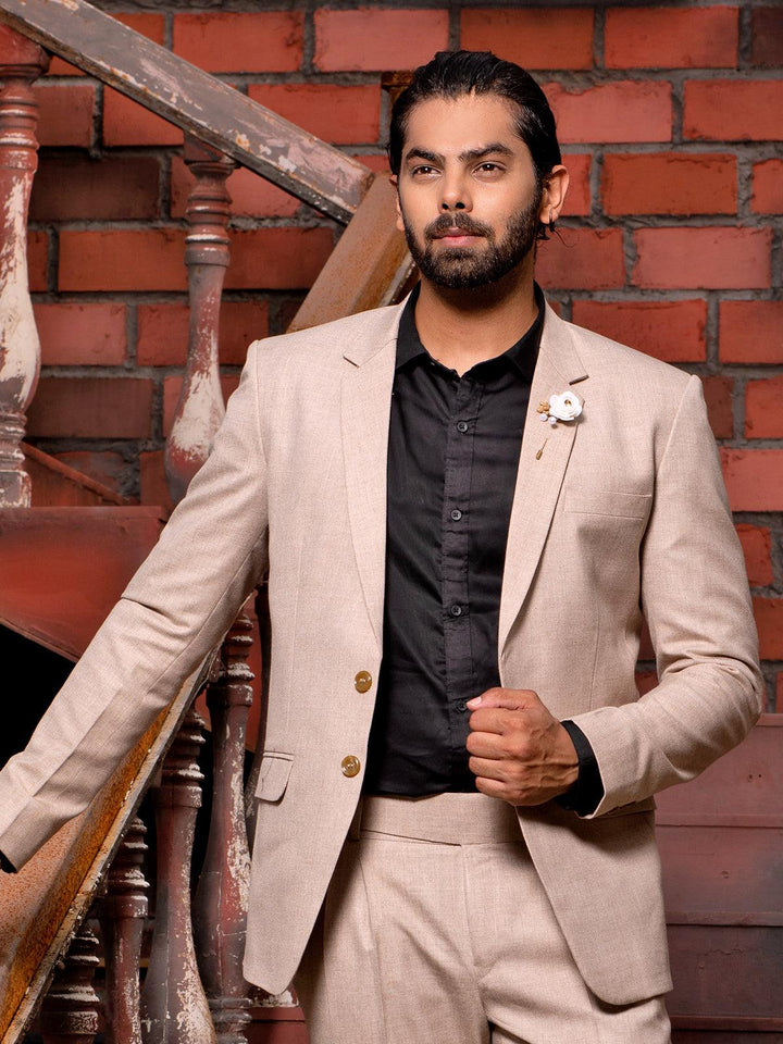 Opulent Beige Color Men's Single Breasted Blazer