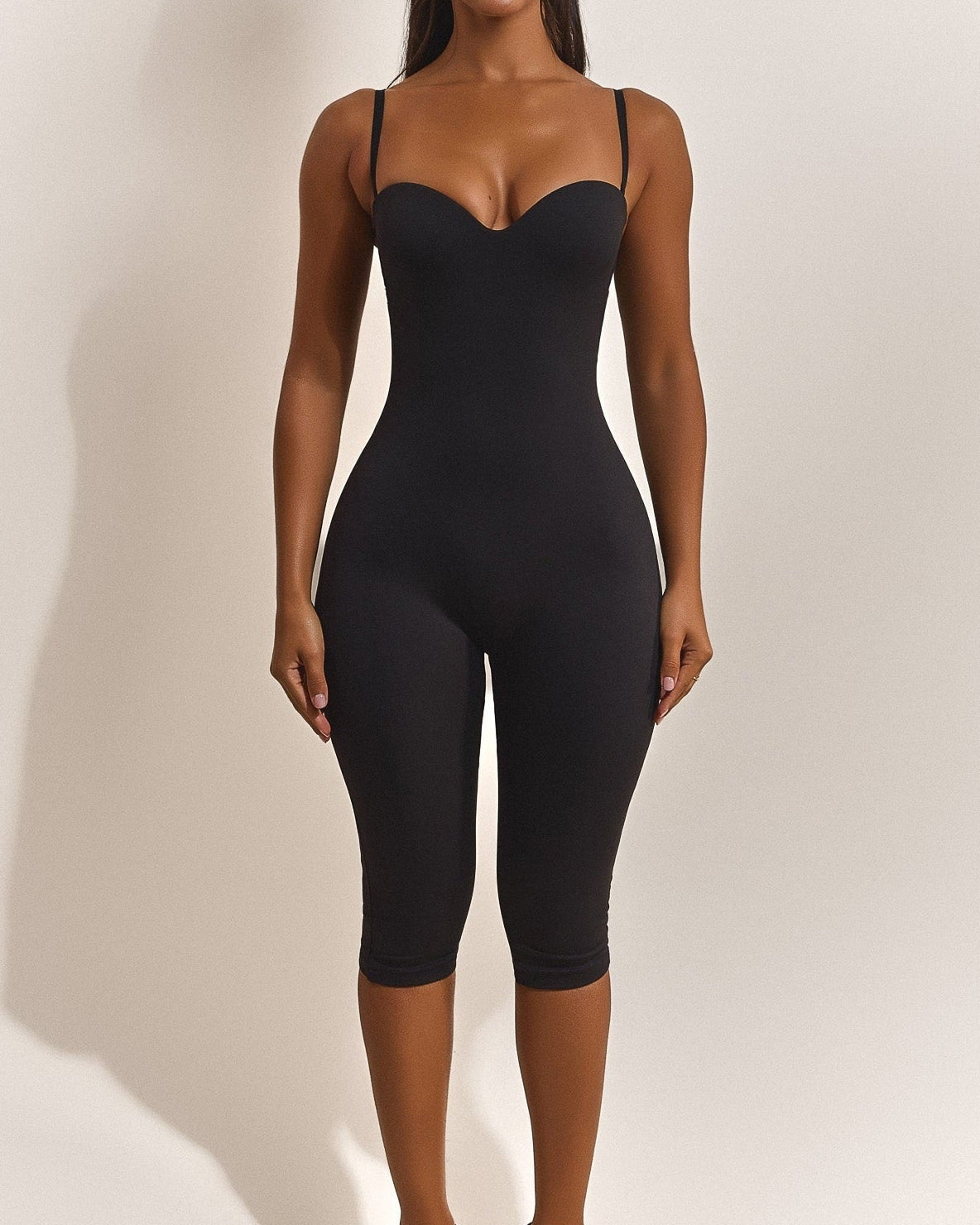 Halter Strap Sweetheart Neck Capri Sculpting Jumpsuit  - By Qivii