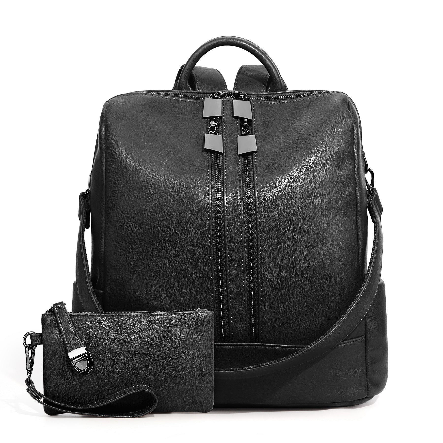 Ounamei Checkered Backpack Purse with a Pouch for Women | Canvas & PU Leather Carry-All Backpack for Daily & Travel Use